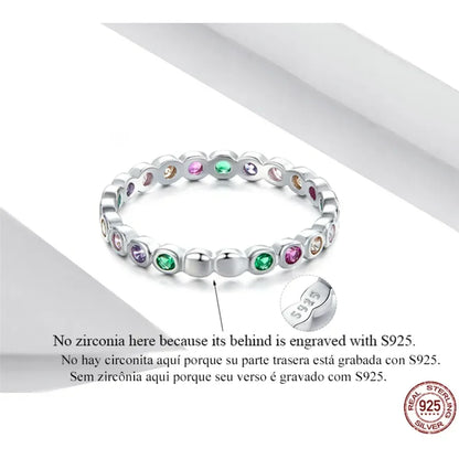 Bague Bande Arc-en-ciel en Argent Sterling 925 avec Zircones Cubiques