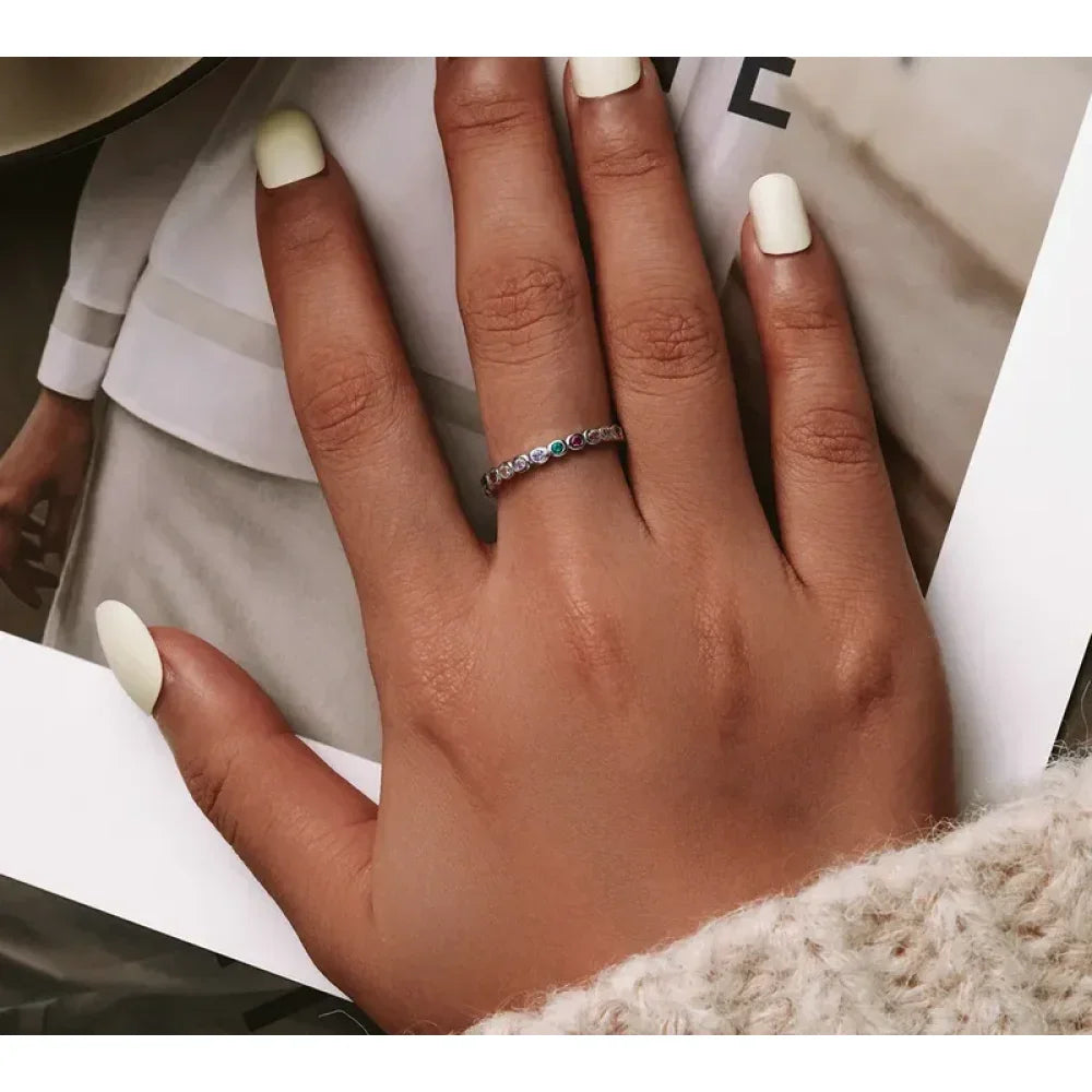Bague Bande Arc-en-ciel en Argent Sterling 925 avec Zircones Cubiques