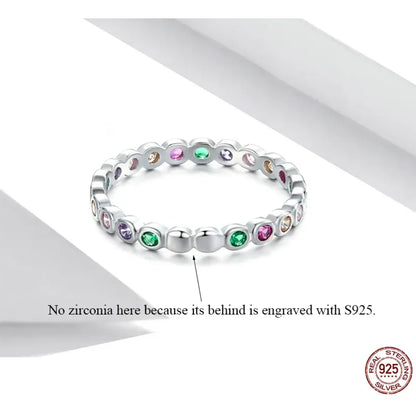 Bague Bande Arc-en-ciel en Argent Sterling 925 avec Zircones Cubiques