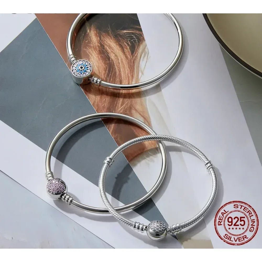 Bracelet jonc en chaîne serpent en argent sterling avec pavé de zircones cubiques