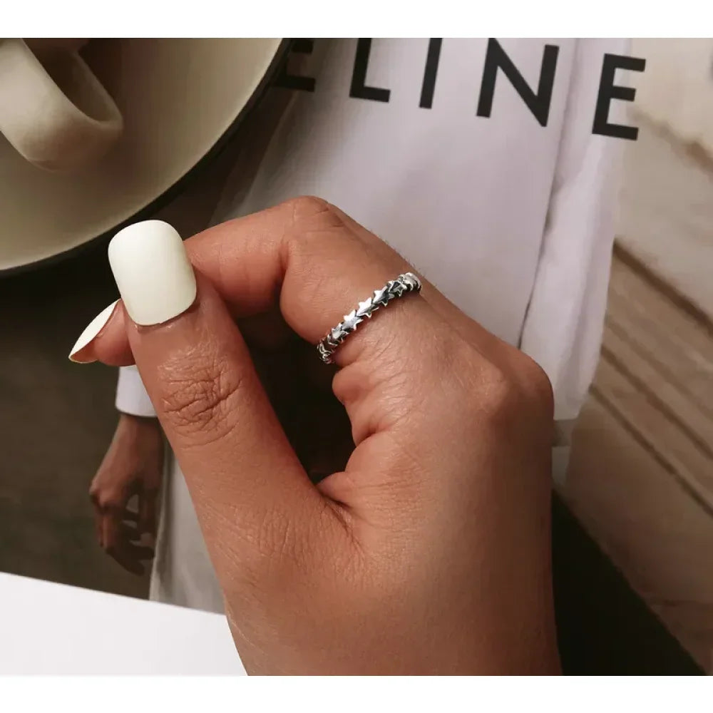 Bague en argent sterling 925 avec étoiles et cœurs