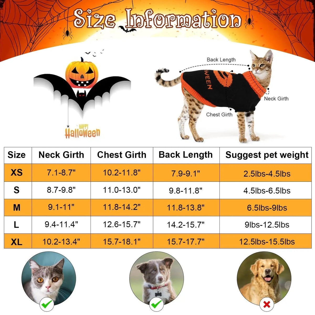 Pull pour chien citrouille | Costume d'Halloween pour chien
