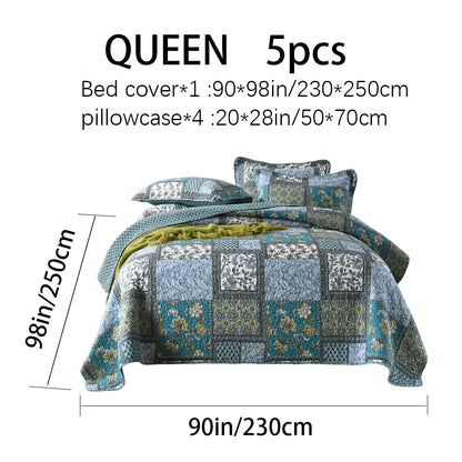 Reversible Cotton Quilt Bedspread Set – Vintage Floral Patchwork 3-Piece All-Season Bedding