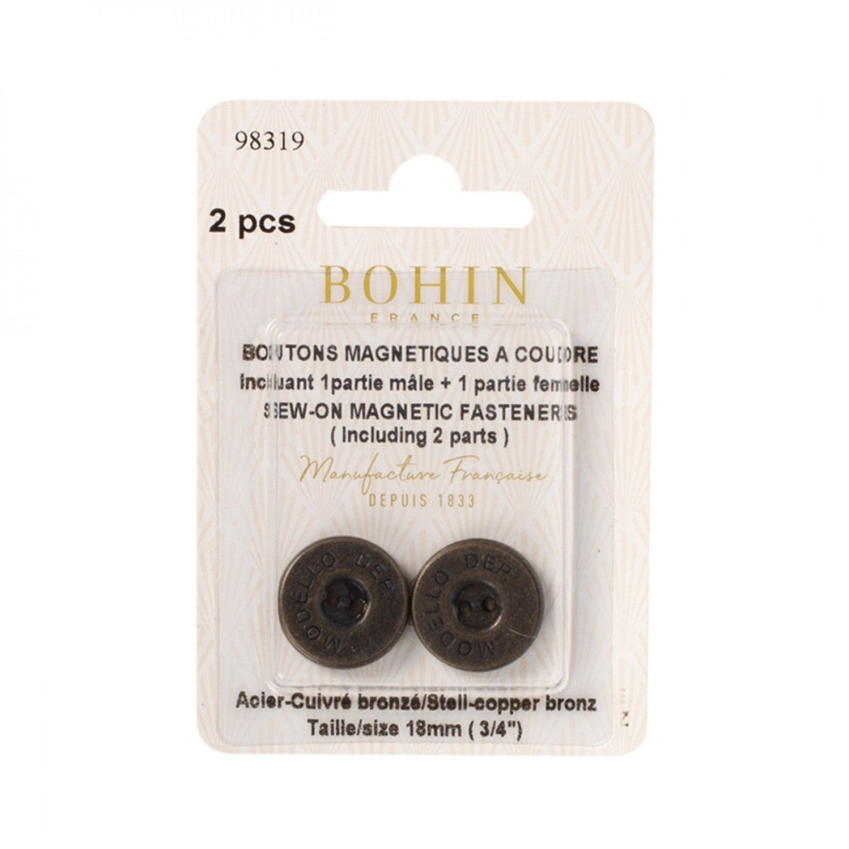 Bouton magnétique à coudre de 1,9 cm