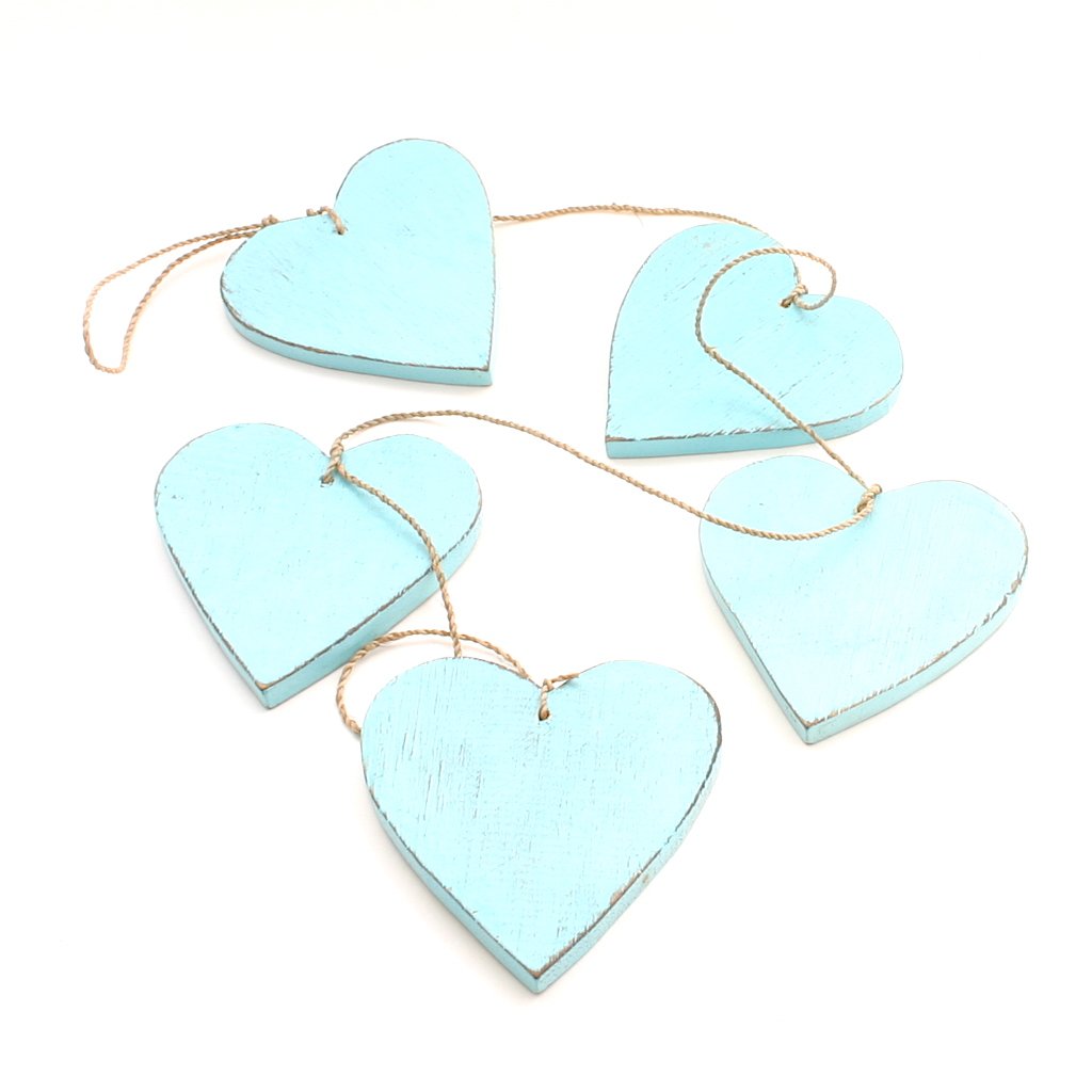 Hanging String Of 5 Wooden Hearts