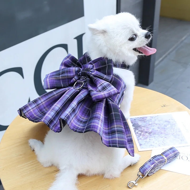 Ensemble harnais et laisse Fiona Bow Dog Dress | Ensemble de promenade pour chien