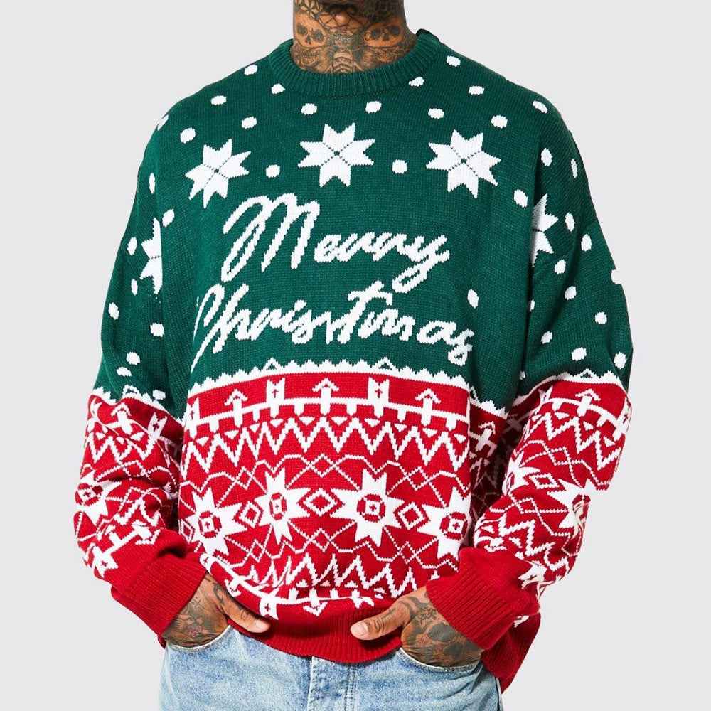 Men's Christmas Crew Neck Sweater – Loose Fit Knit Pullover for Fall & Winter