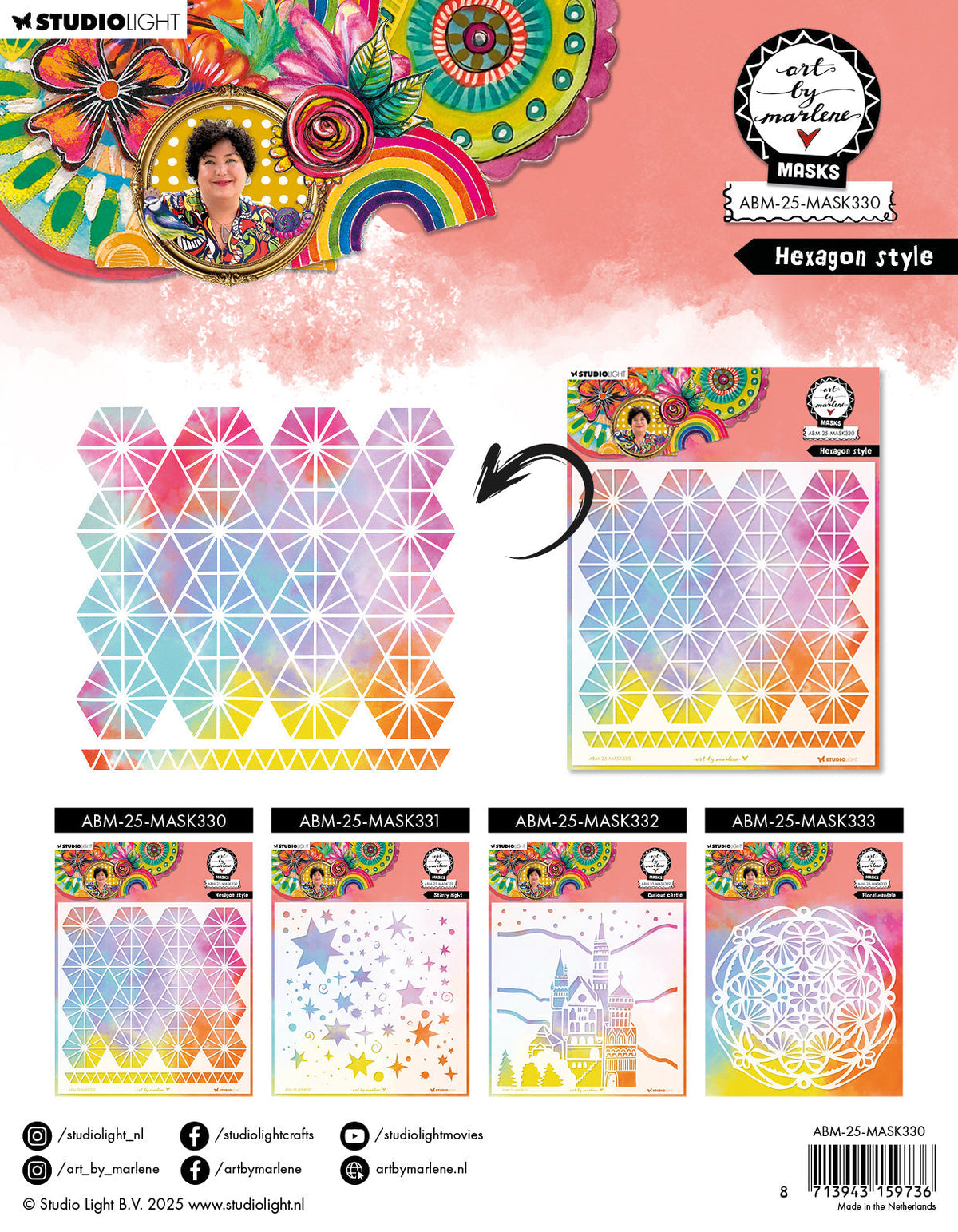 Masque ABM style hexagonal par Art by Marlene 1 pièce