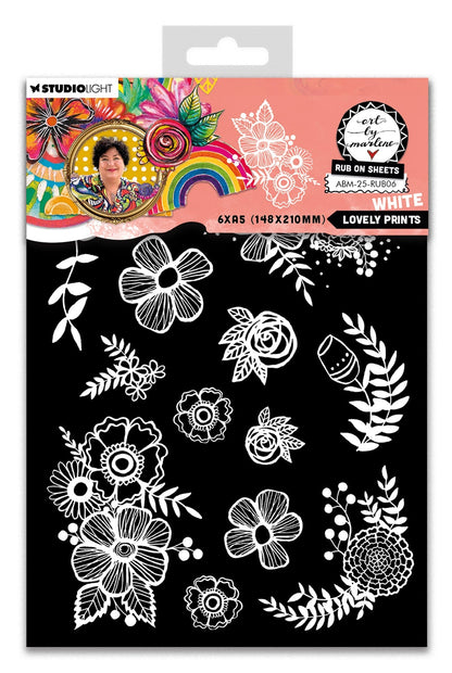 ABM Rub-Ons Lovely Prints, White Art By Marlene 6 Sheets