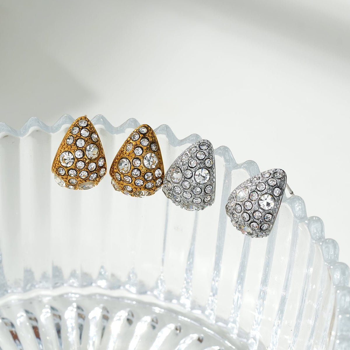ADALAJ Gold:  Pavé Zirconia Tear Drop Stud Earrings - Statement of Confidence