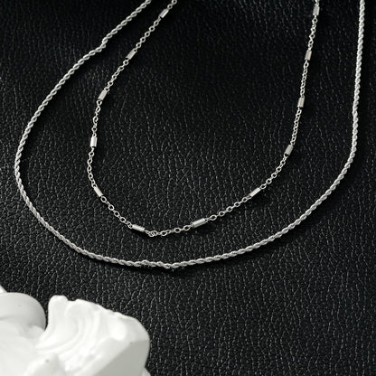 ADDA: Double Layer Mixed Chain Necklace in Silver Toned White Gold