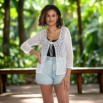 Tie Front Cardigan - White