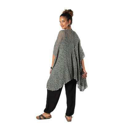 Kimono en tricot popcorn mi-long - Gris