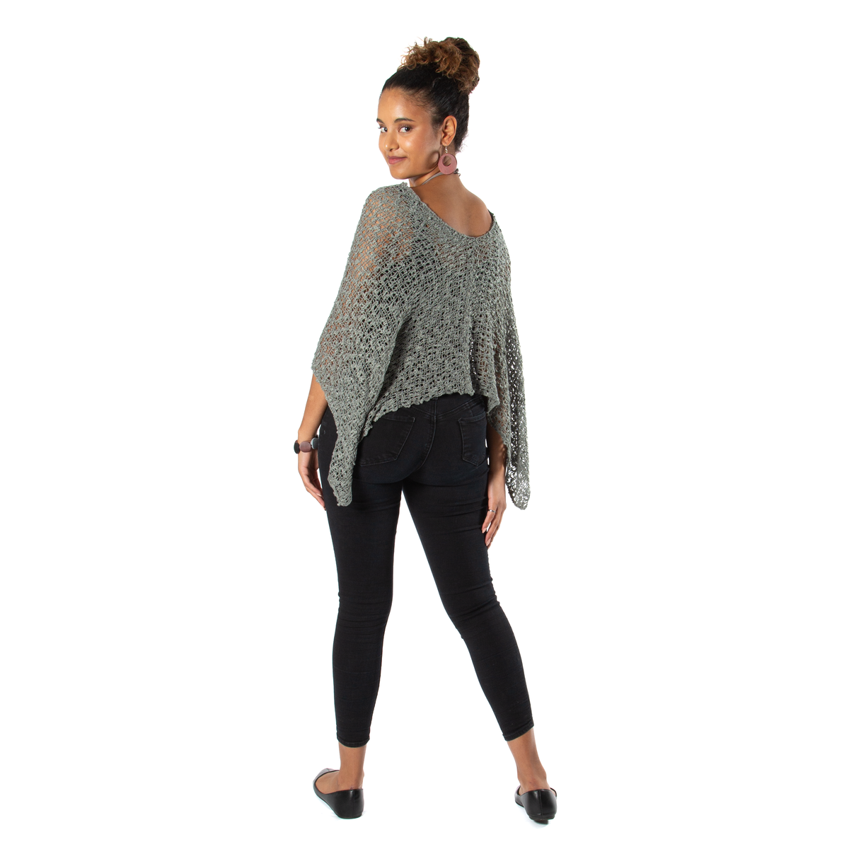 Short Popcorn Knit Poncho - Grey