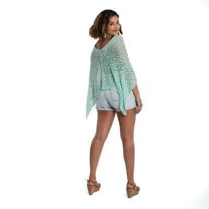 Poncho en maille texturée à motifs popcorn - Menthe