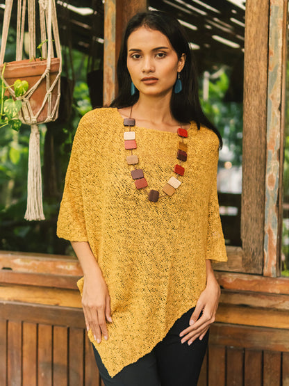 Poncho en tricot double Popcorn - Safran