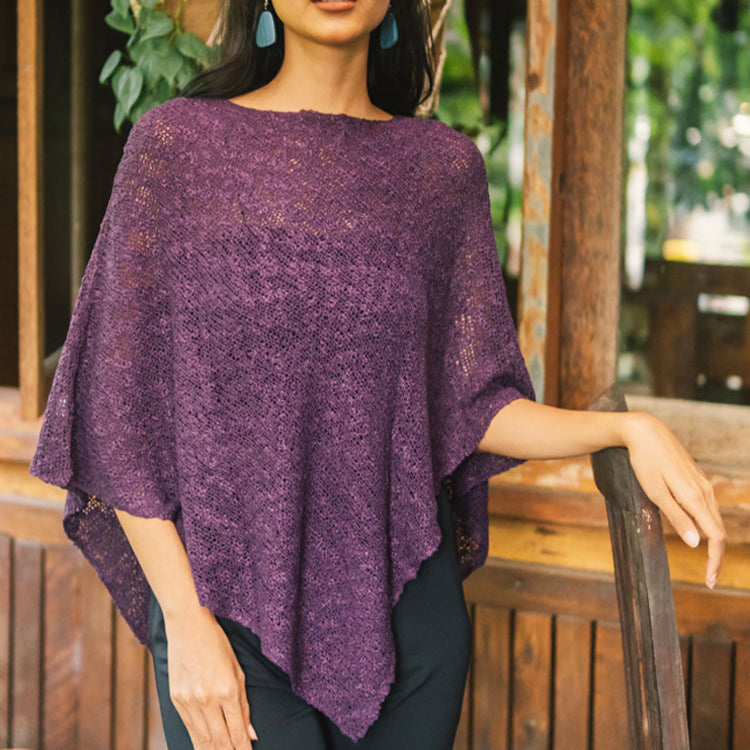Poncho en maille double point de riz - Violet
