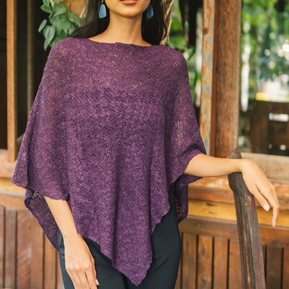 Poncho en maille double point de riz - Violet