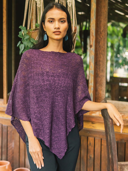 Poncho en maille double point de riz - Violet