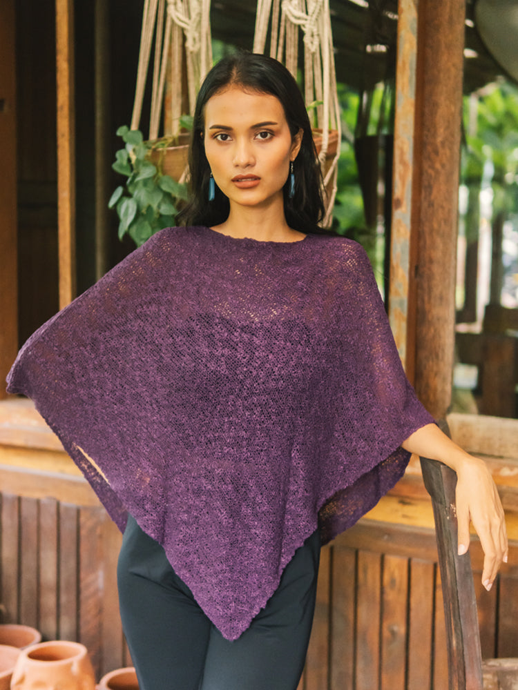 Poncho en maille double point de riz - Violet