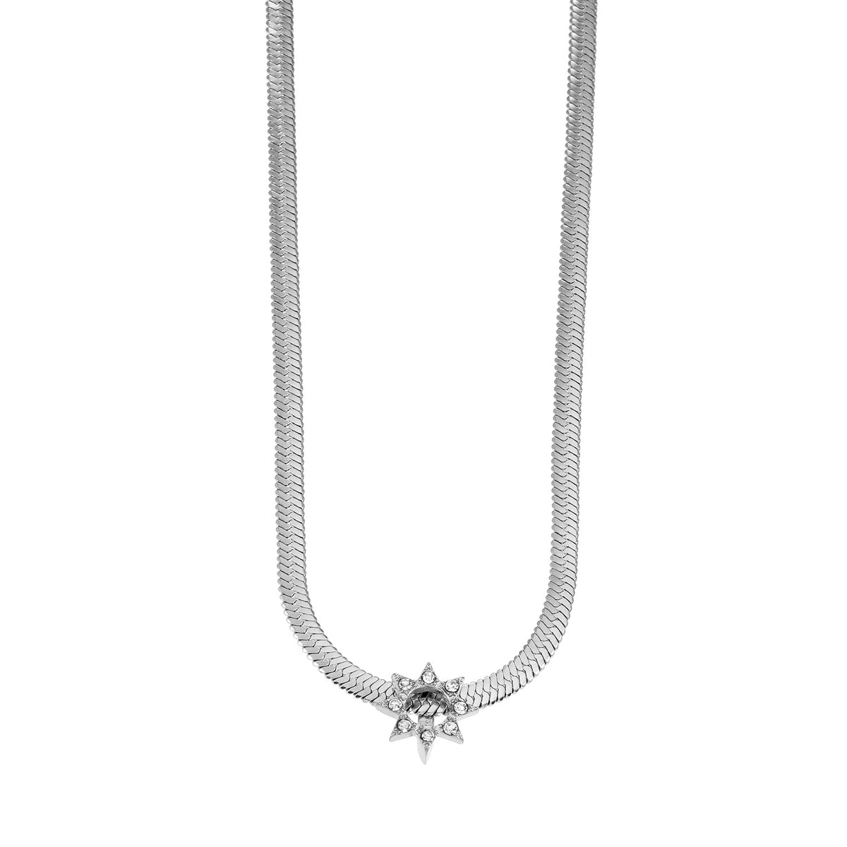 AGULHAS Or Blanc (Ton Argent) : Élégance Céleste - Collier Chaîne Peau de Serpent avec Pendentif Étoile Incrusté de Zirconium