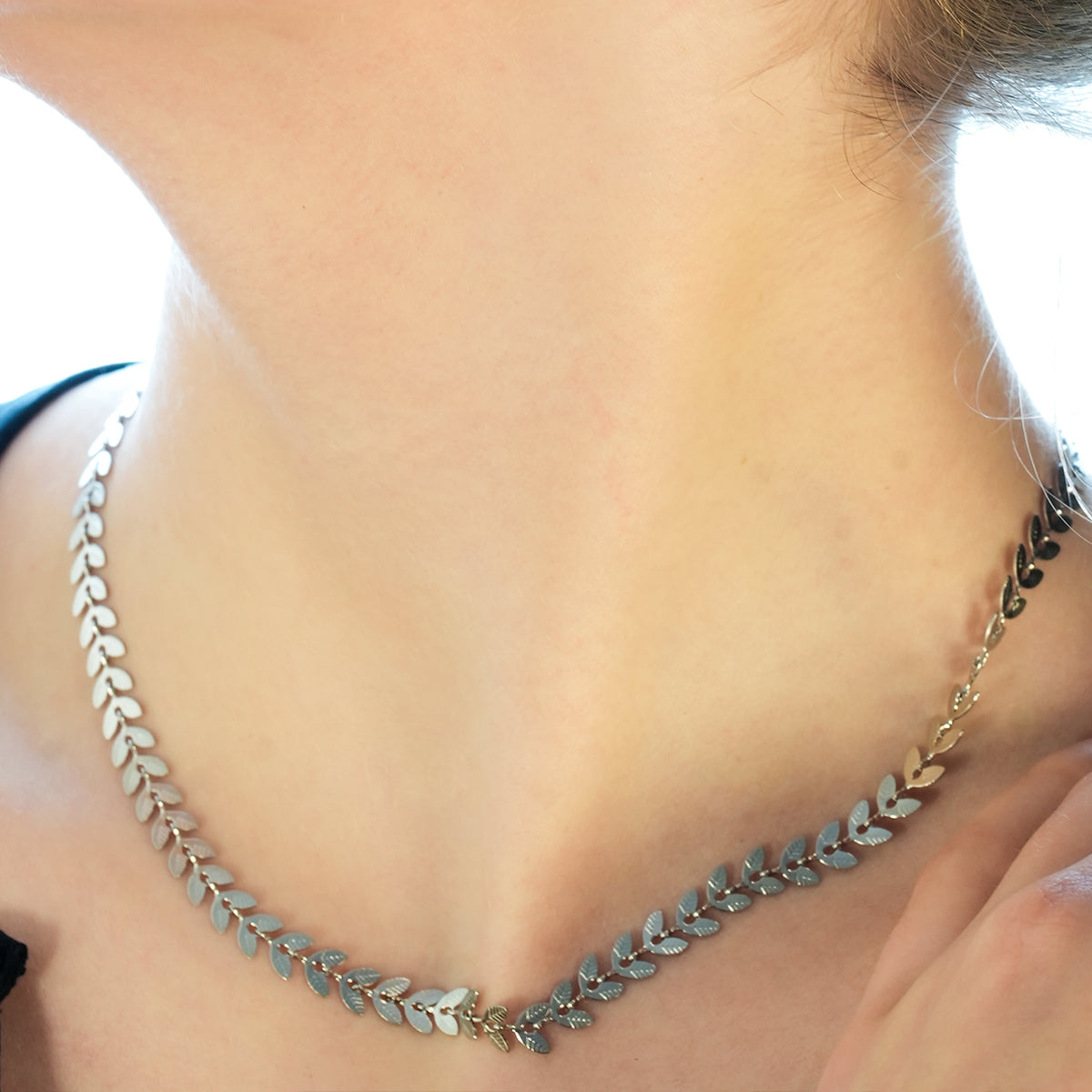 ALALA Or Blanc Argenté : Collier Feuille Gaufrée Beauté Botanique