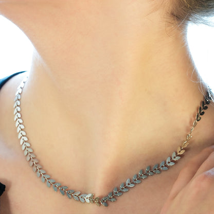 ALALA Or Blanc Argenté : Collier Feuille Gaufrée Beauté Botanique