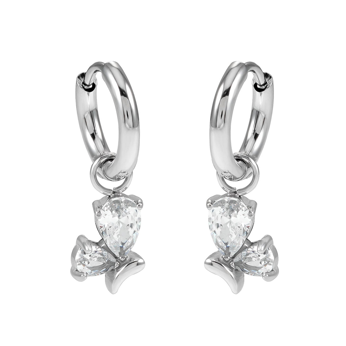 ALEXANDER White Gold (Silver Toned): Vintage Inspired Hoops with Abstract Zirconia Charms