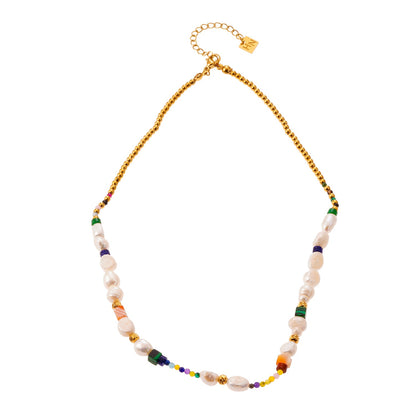 AMADIA : Le paradis retrouvé - Collier coloré avec perles dorées, pierres naturelles et perles d'eau douce