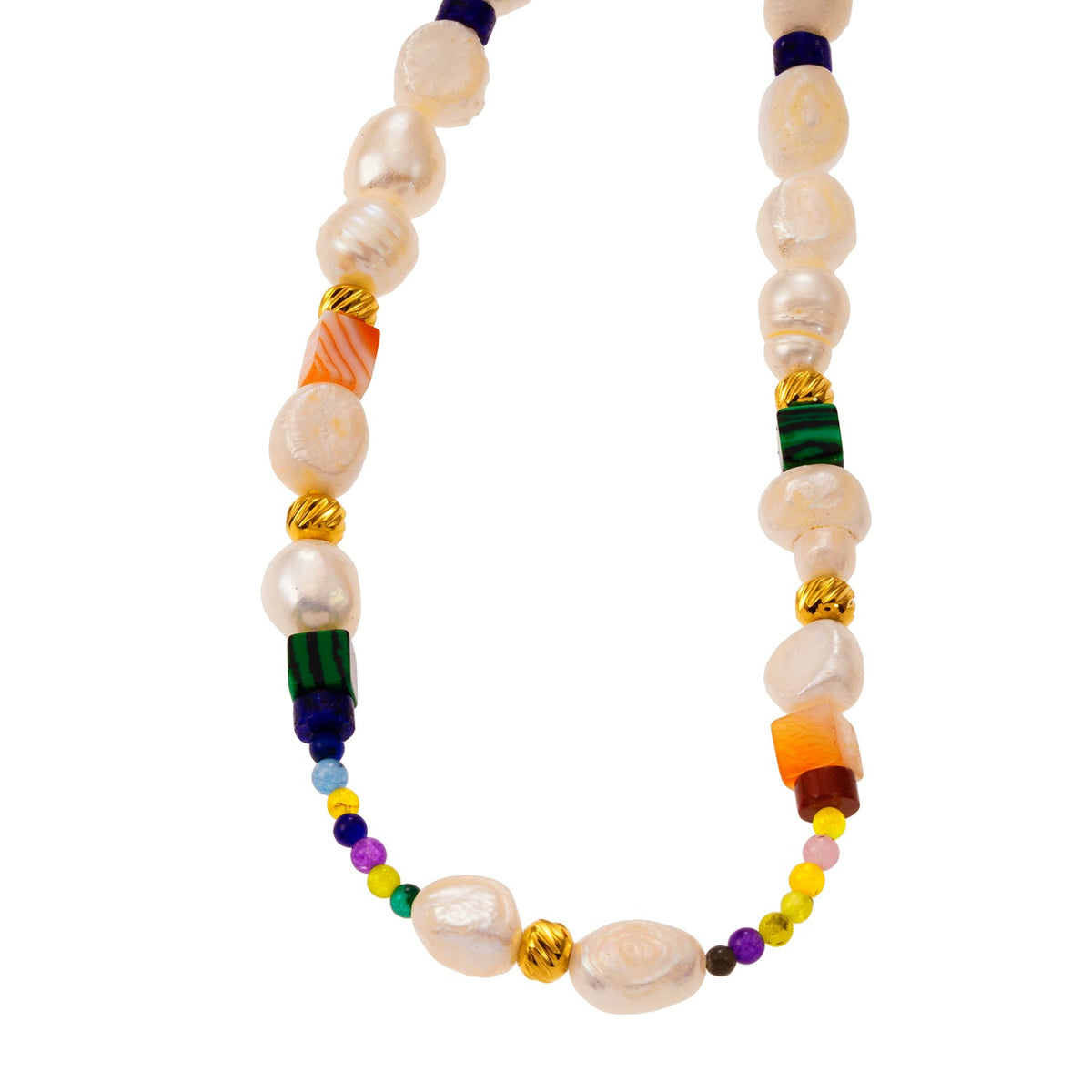 AMADIA : Le paradis retrouvé - Collier coloré avec perles dorées, pierres naturelles et perles d'eau douce