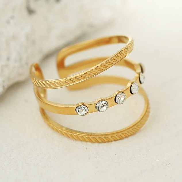 AMALIA: Bague en or ornée de zircone triple épaisseur