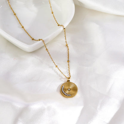 AMASA: Beaded Chain with Star & Pavé Crescent Moon Zirconia Charm - Gold