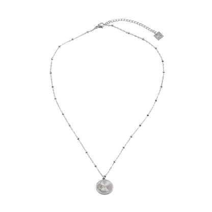 AMASA: Beaded Chain with Star & Pavé Crescent Moon Zirconia Charm - Silver