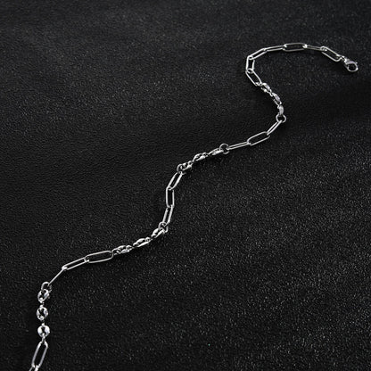 Collier chaîne AMMA Silver (Or Blanc) à maillons trombones et perles ovales