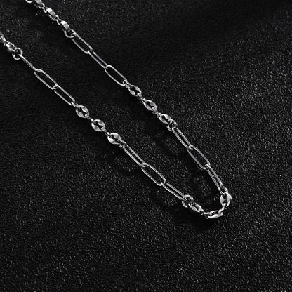 Collier chaîne AMMA Silver (Or Blanc) à maillons trombones et perles ovales