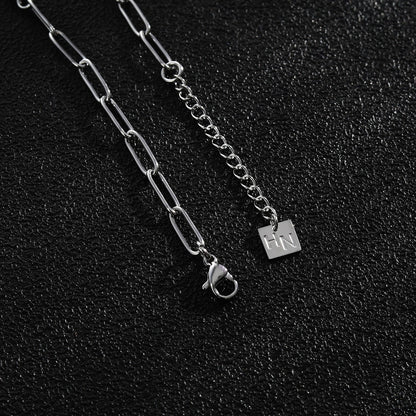 Collier chaîne AMMA Silver (Or Blanc) à maillons trombones et perles ovales