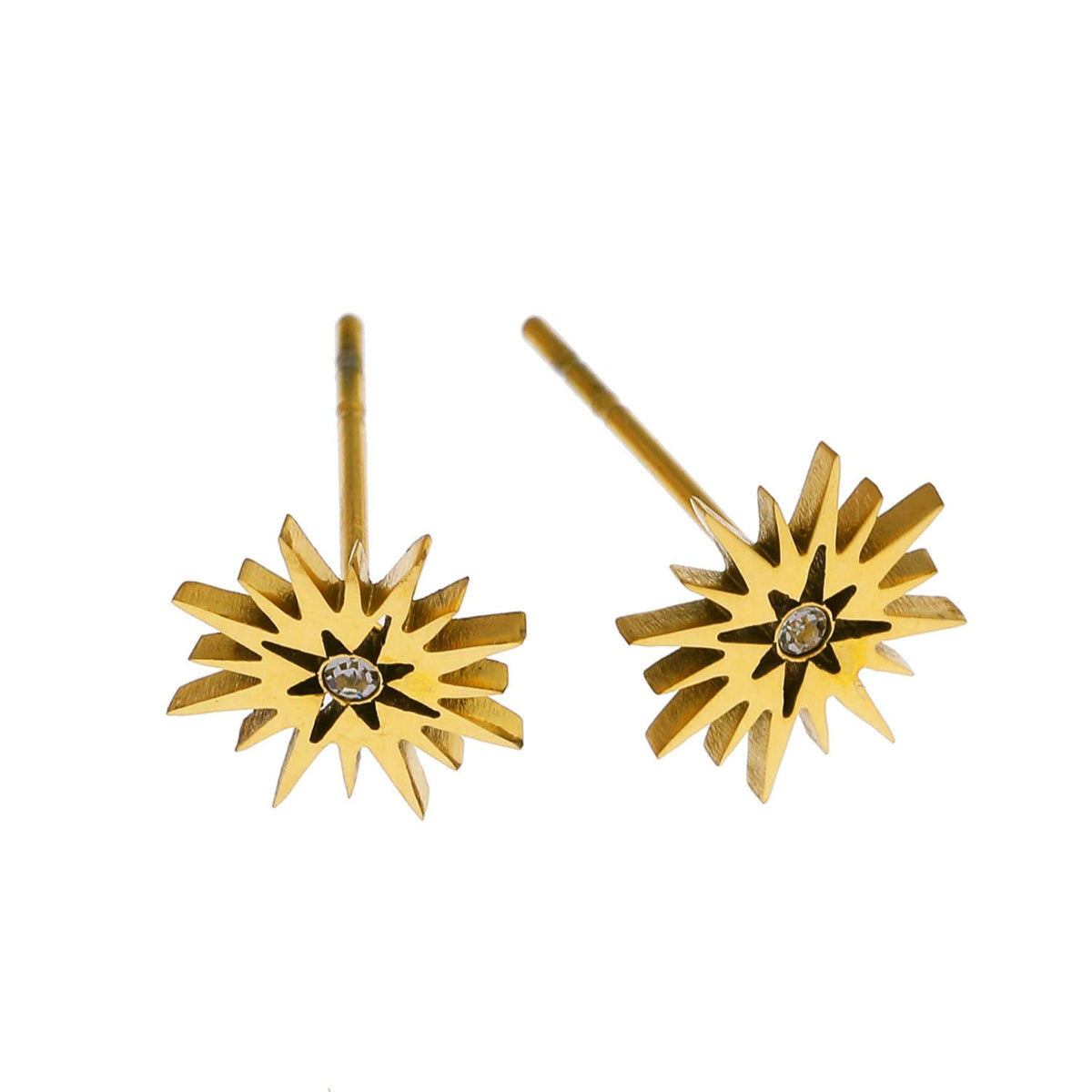 AMNISTY : Boucles d'oreilles clous en zircone « Étoile Brillante », plaqué or