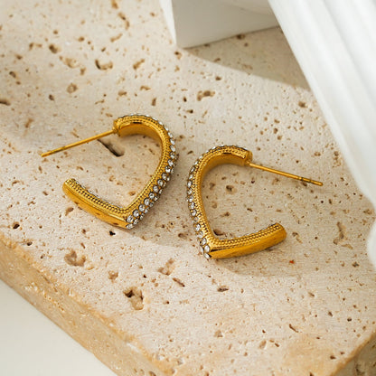 Style ANJAR Or : Créoles en forme de cœur incrustées de pierres précieuses en Zirconium