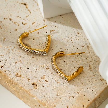 Style ANJAR Or : Créoles en forme de cœur incrustées de pierres précieuses en Zirconium