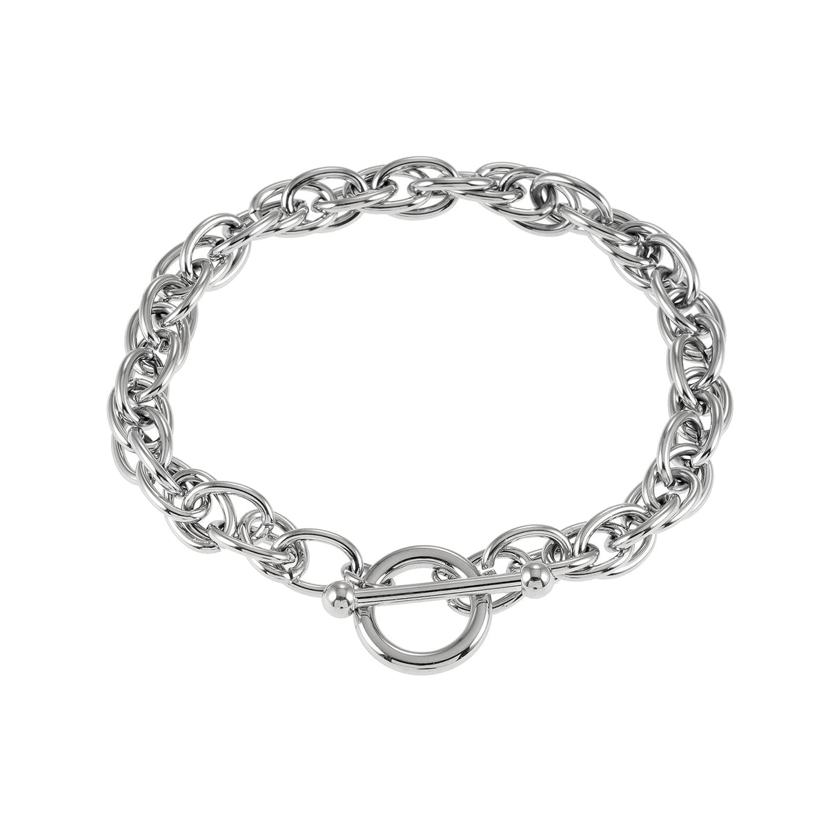 ARDA Or blanc ton argent : Bracelet multimaillons épais et complexe avec fermoir circulaire et en T