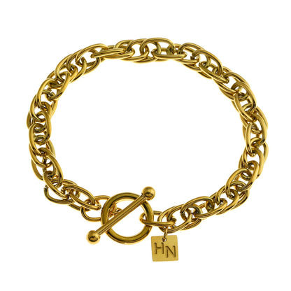 ARDA Gold : Bracelet multi-maillons épais et complexe avec anneau et fermoir en T