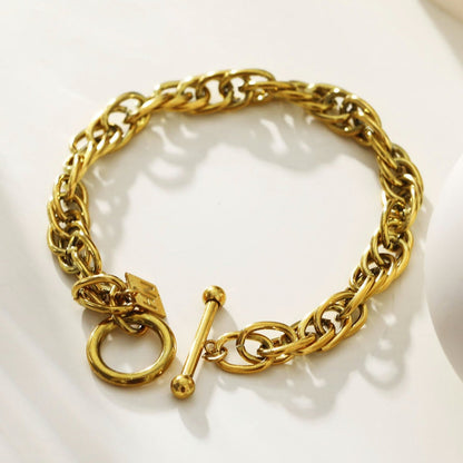 ARDA Gold : Bracelet multi-maillons épais et complexe avec anneau et fermoir en T