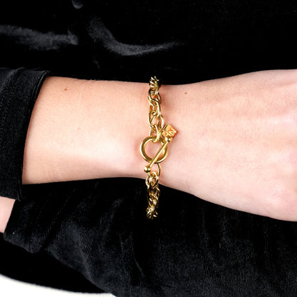 ARDA Gold : Bracelet multi-maillons épais et complexe avec anneau et fermoir en T