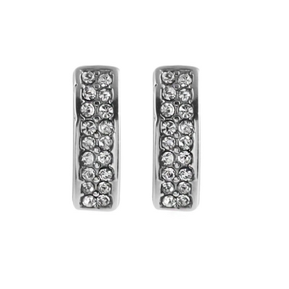 ASTRID : Boucles d'oreilles clous minimalistes, barre incurvée pavé oxyde de zirconium, argent