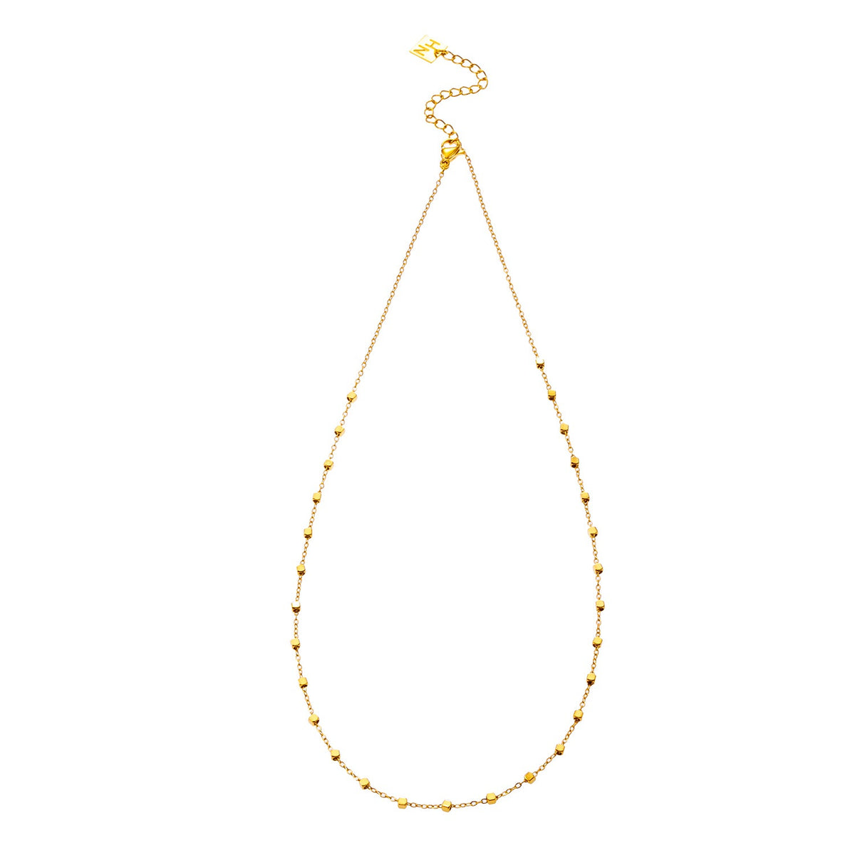 AURÉOLE : Chaîne quotidienne essentielle avec de délicates perles carrées dorées.