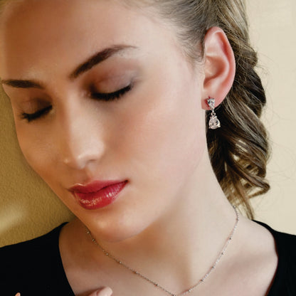 AYER: Radiance Duo Zirconia (CZ) Drop Stud Earrings in Silver Toned White Gold