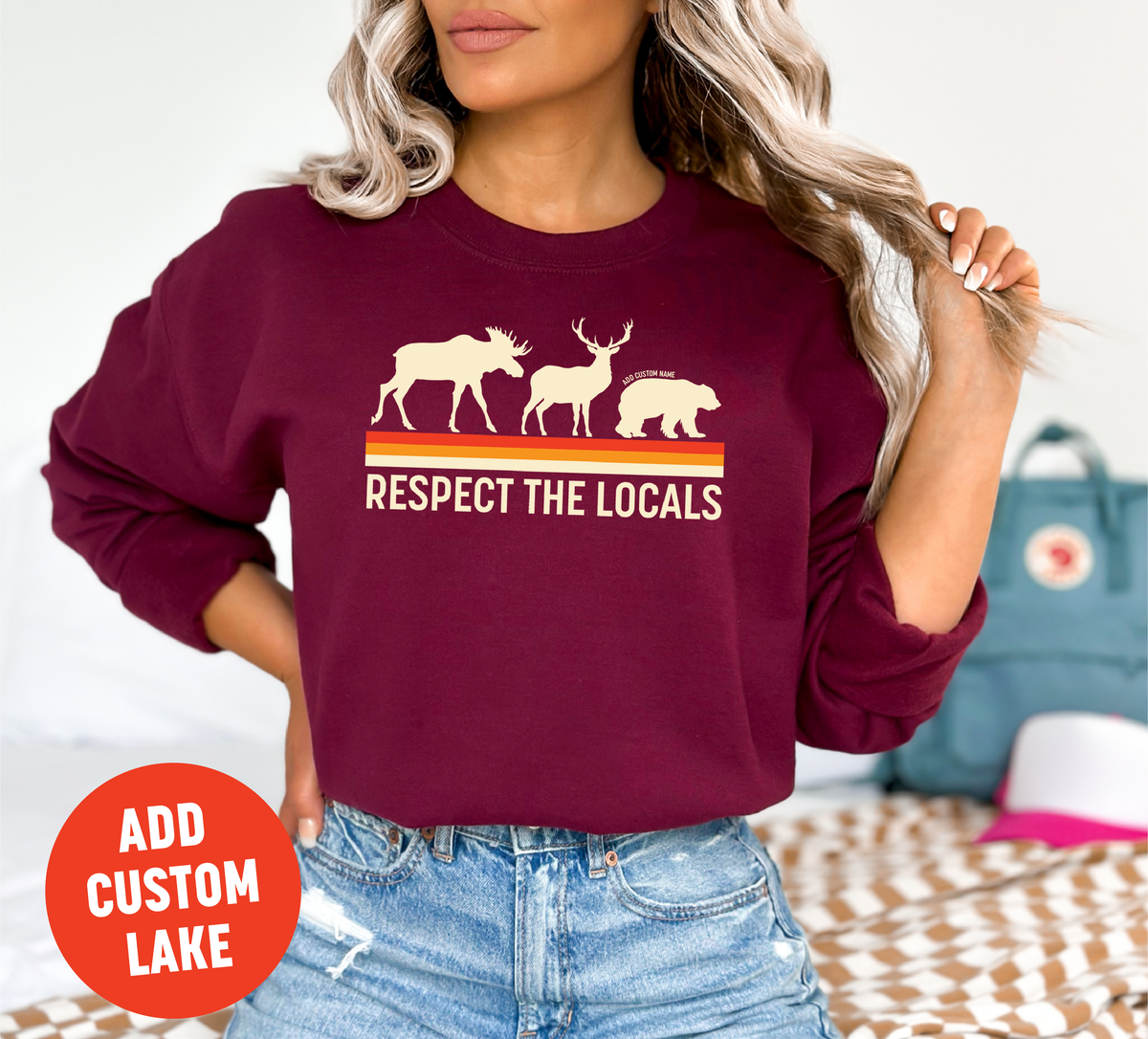 Sweat-shirt unisexe à col rond Respecte les locaux | Vêtements Lac | Vêtements de camping