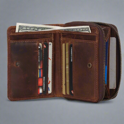 Portefeuille zippé en cuir Hunter MET