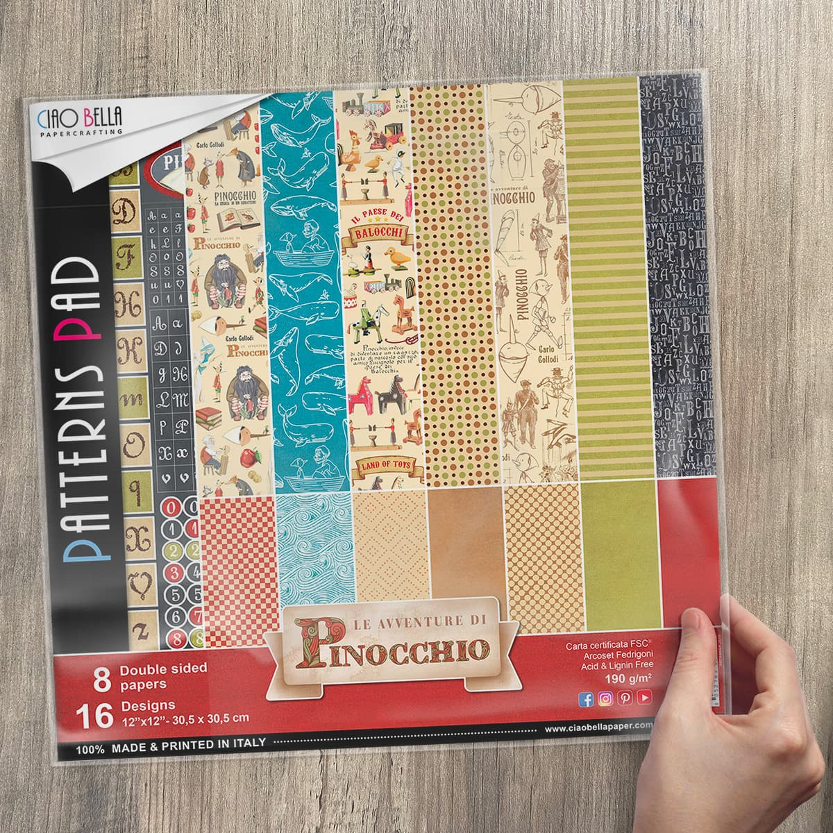 Ciao Bella Avventure Di Pinocchio Bloc de motifs 30,5 x 30,5 cm 8 feuilles/paquet