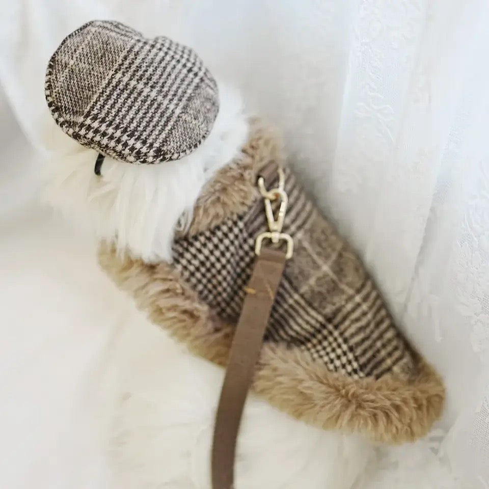 Ensemble harnais en tweed London | Harnais, laisse et chapeau pour chien